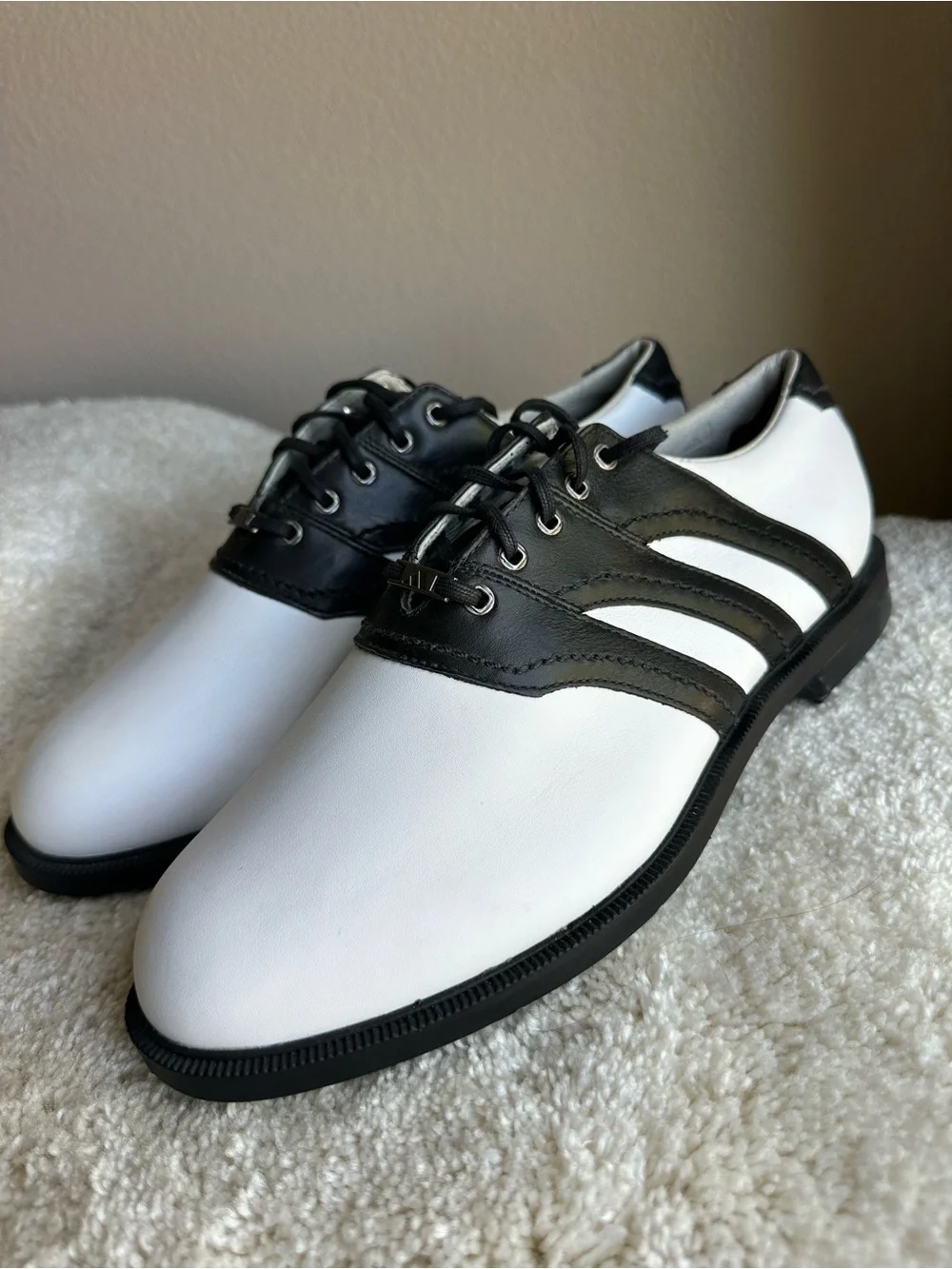 Vintage Adidas Z-Traxion Leather Golf Shoes Men's Size 9 White Black 118839